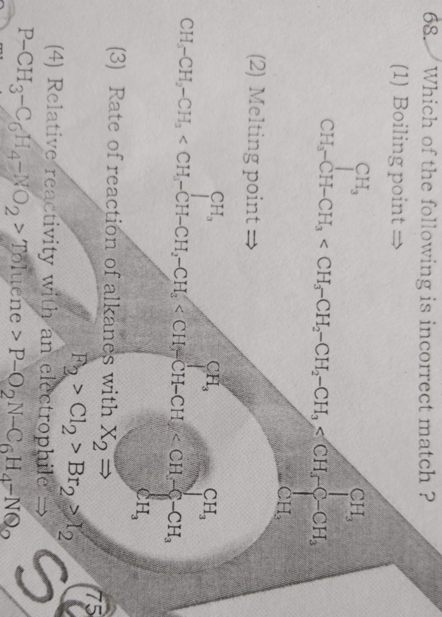 68. Which of the following is incorrect match?
(1) Boiling point ⇒
CC(