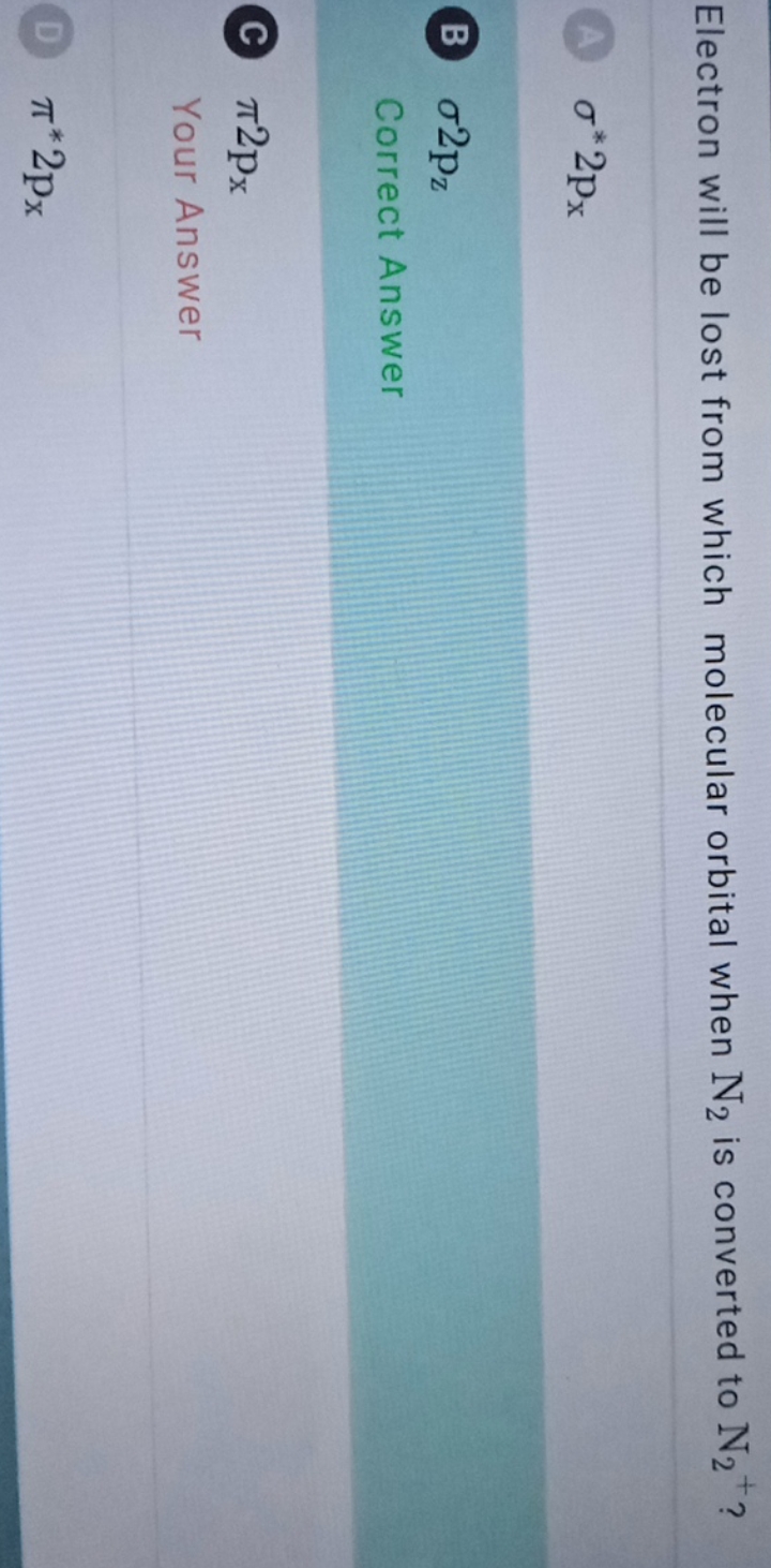 Electron will be lost from which molecular orbital when N2​ is convert