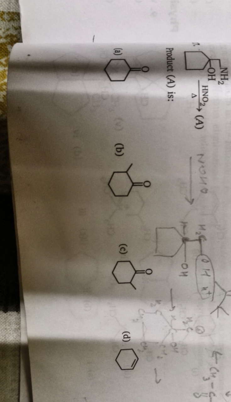 1.
NCC1(O)CCCC1[N+](=O)[O-]
(A) ⟶ NOHO ​ Product (A) is:
(a)
O=C1CCCCC