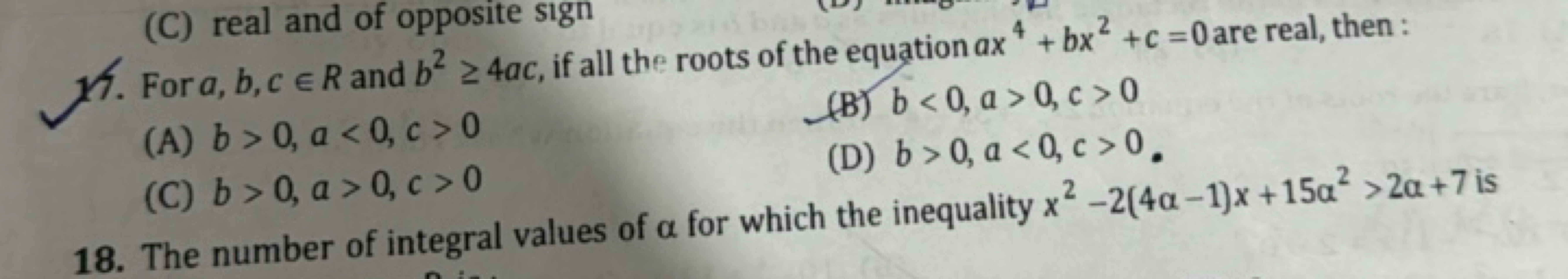 For a,b,c∈R and b2≥4ac, if all the roots of the equation ax4+bx2+c=0 a
