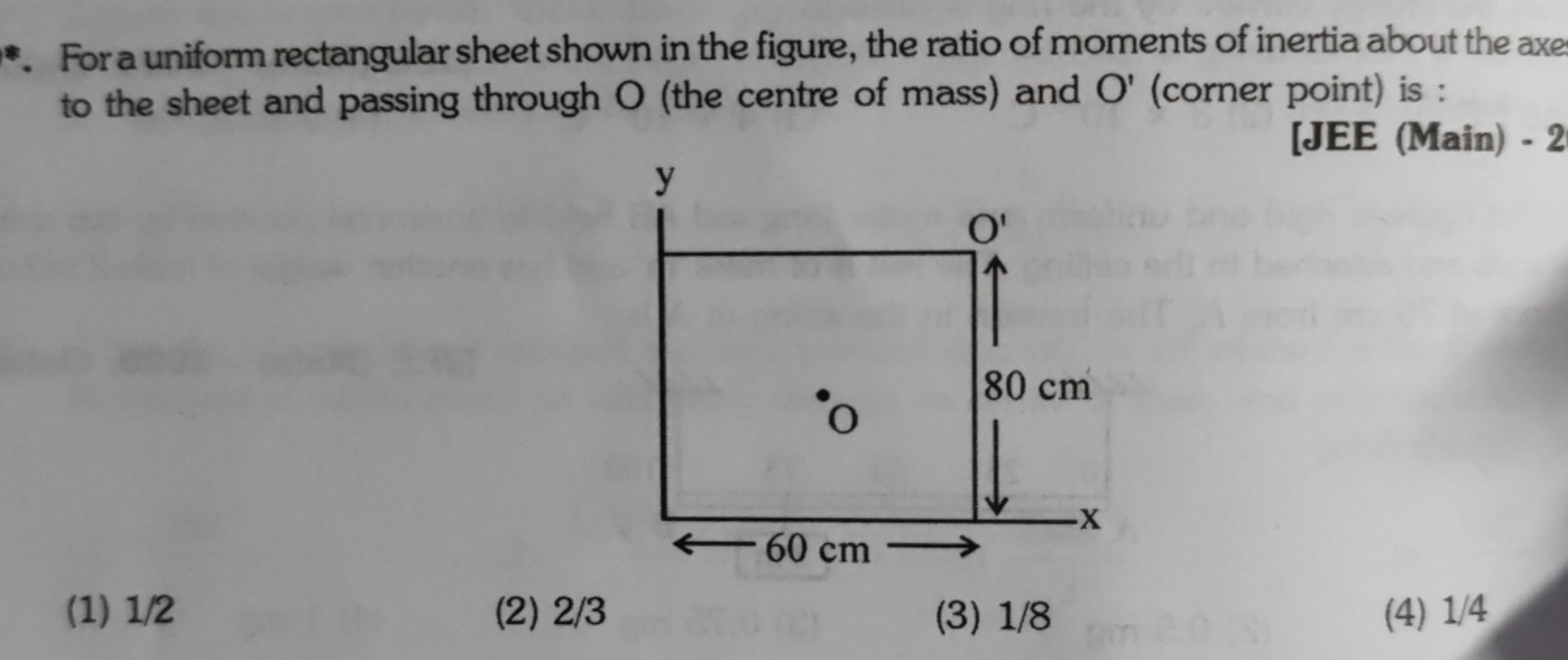 For a uniform rectangular sheet shown in the figure, the ratio of mome