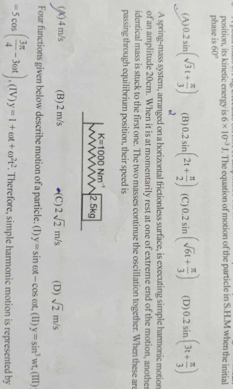 A spring-mass system, arranged on a horizontal frictionless surface, i