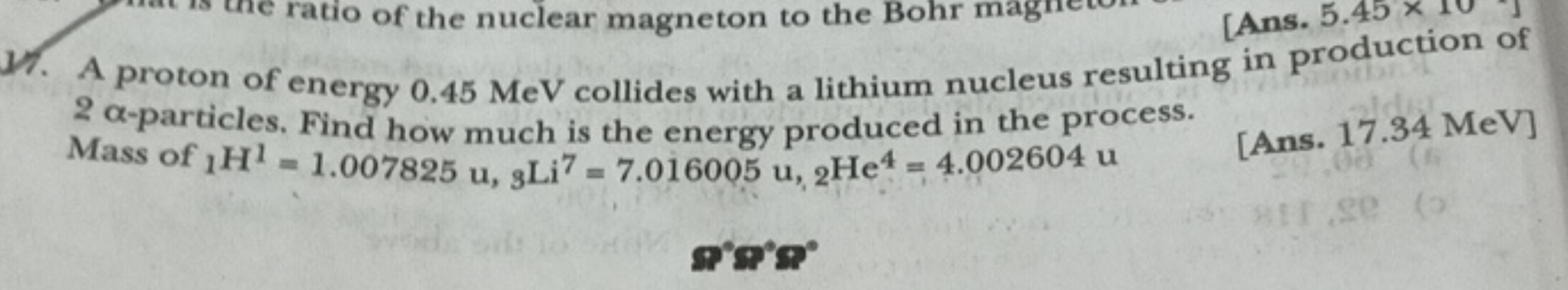 [Ans. 5.4 . A proton of energy 0.45MeV collides with a lithium nucleus