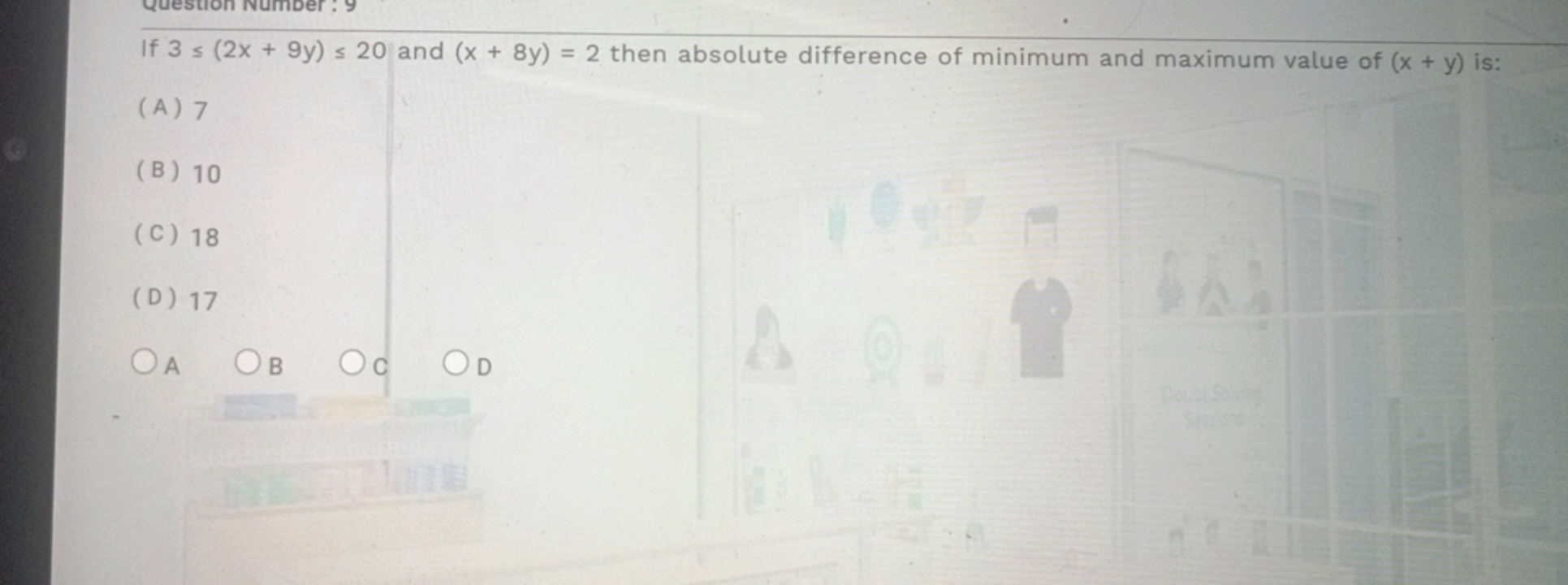 If 3≤(2x+9y)≤20 and (x+8y)=2 then absolute difference of minimum and m