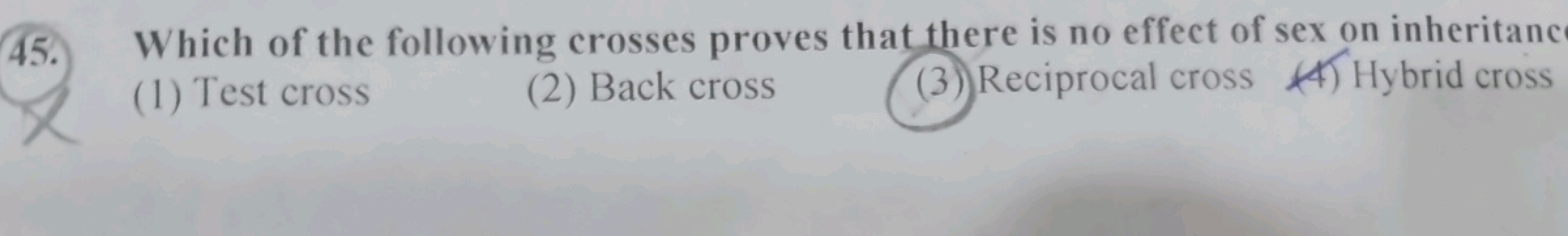 Which of the following crosses proves that there is no effect of sex o