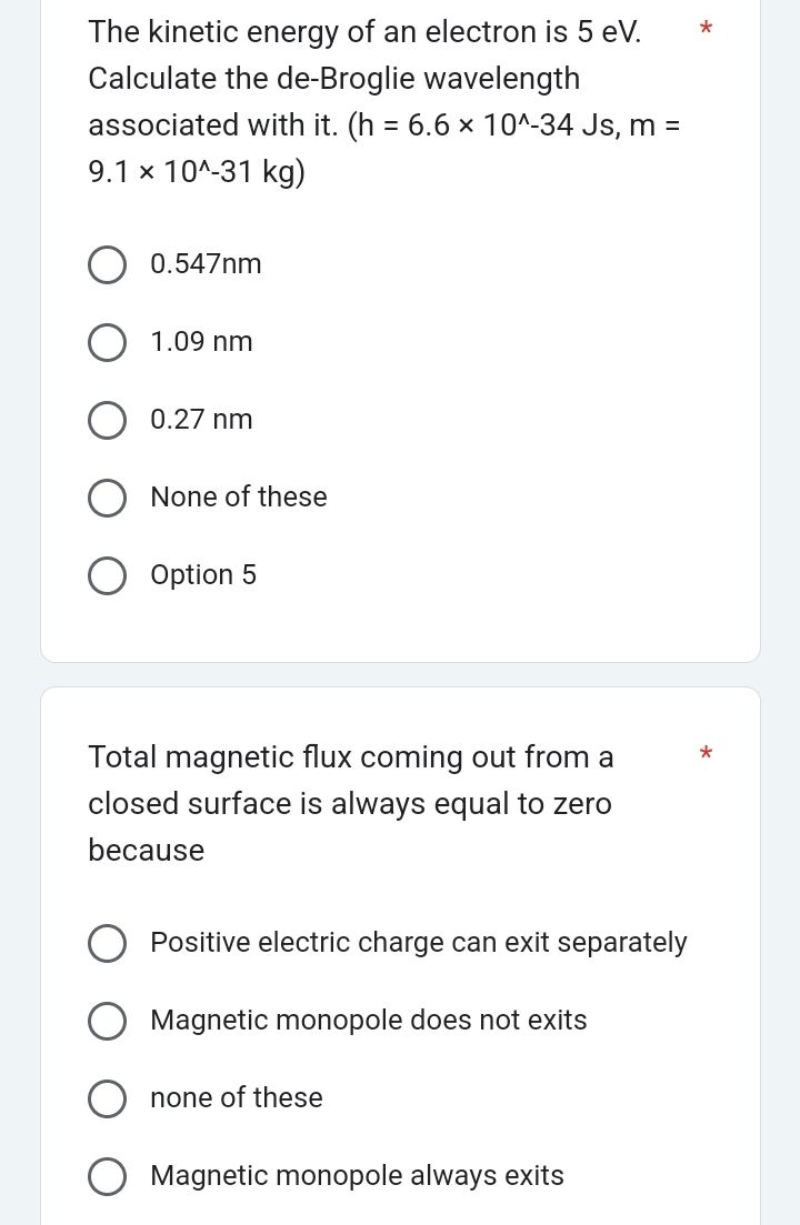 The kinetic energy of an electron is 5eV. Calculate the de-Broglie wav