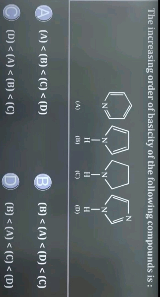 The increasing order of basicity of the following compounds is : c1ccn