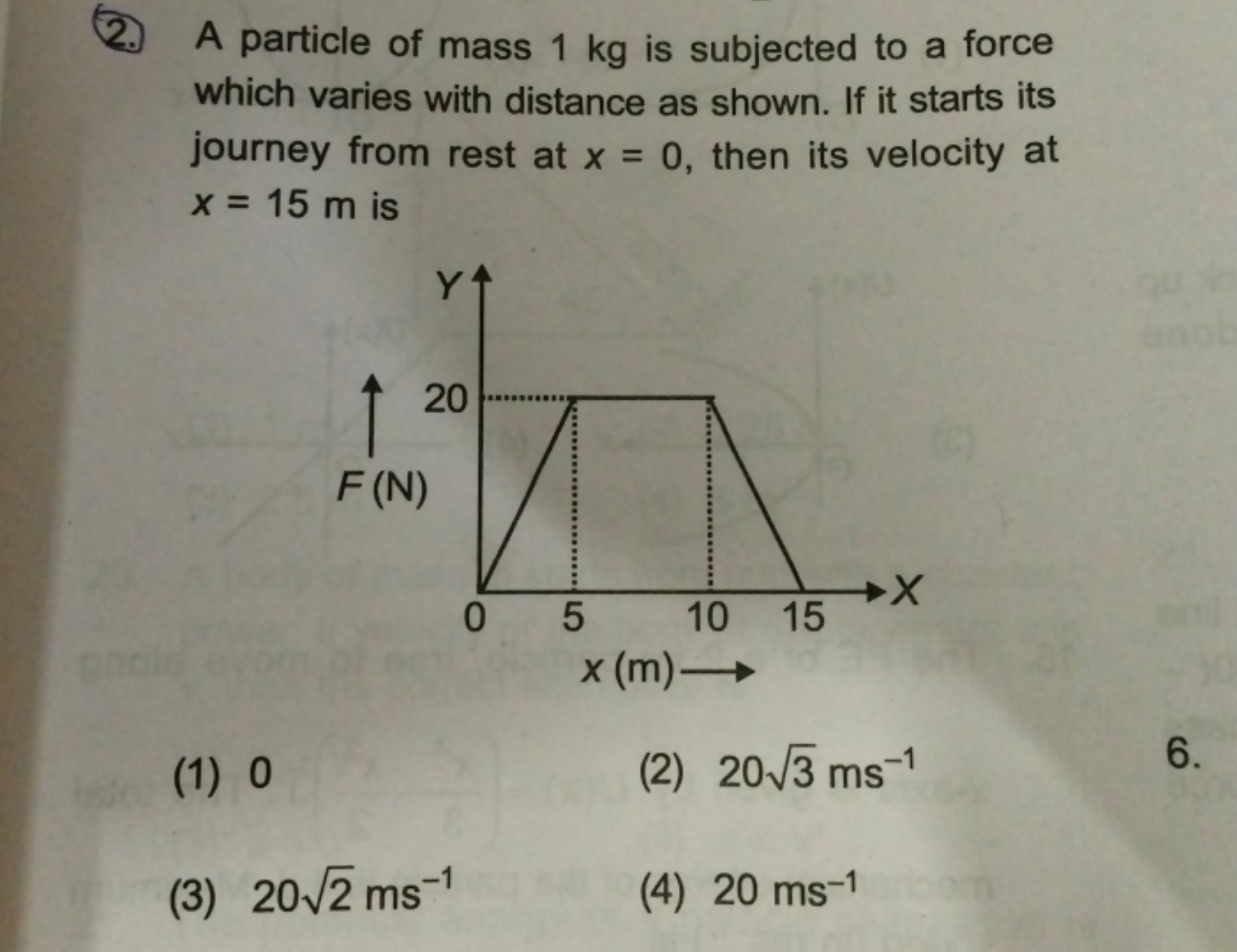 (2.) A particle of mass 1 kg is subjected to a force which varies with