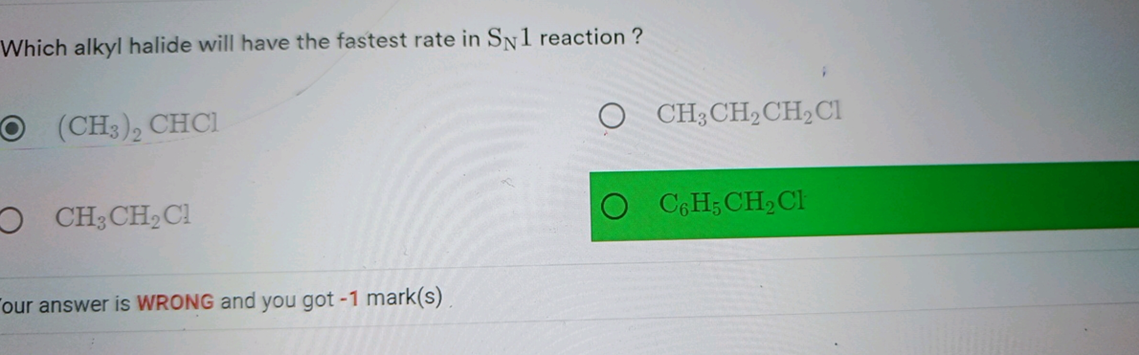 Which alkyl halide will have the fastest rate in SN​1 reaction?
(CH3​)