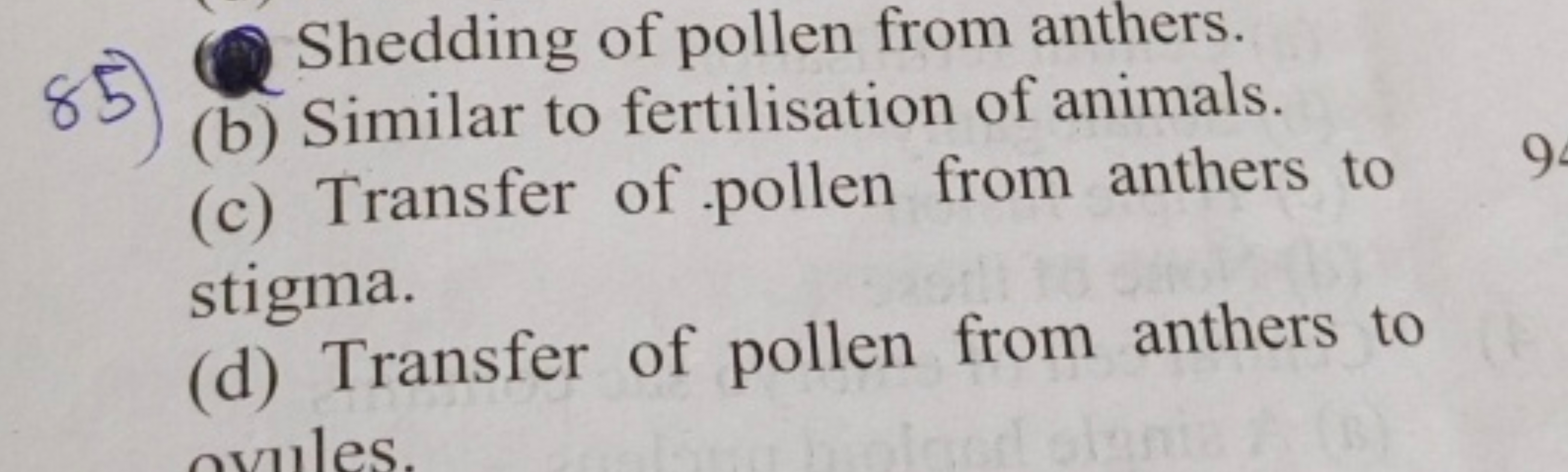 Shedding of pollen from anthers.
(b) Similar to fertilisation of anima