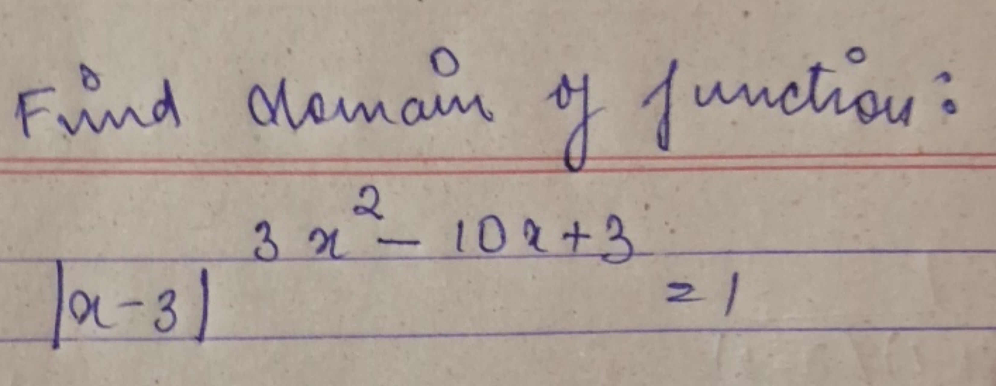 Find domain of function:
∣x−3∣3x2−10x+3=1
