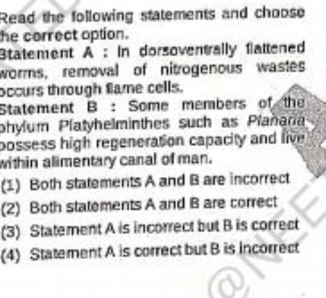 Read the following statements and choose he correct option. Btatement 