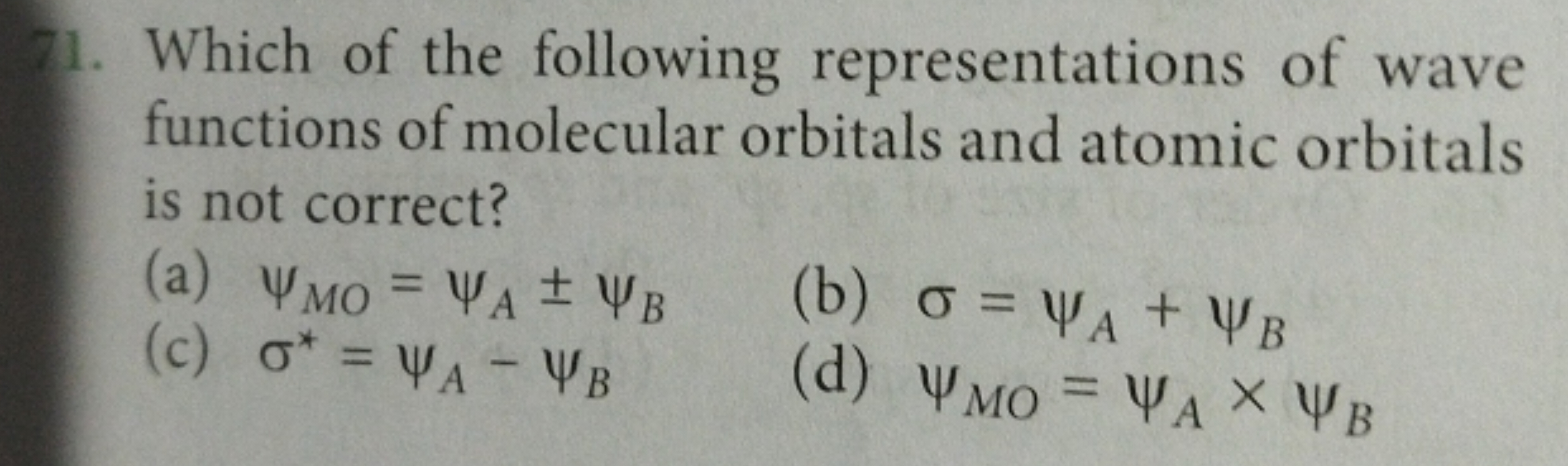 Which of the following representations of wave functions of molecular 