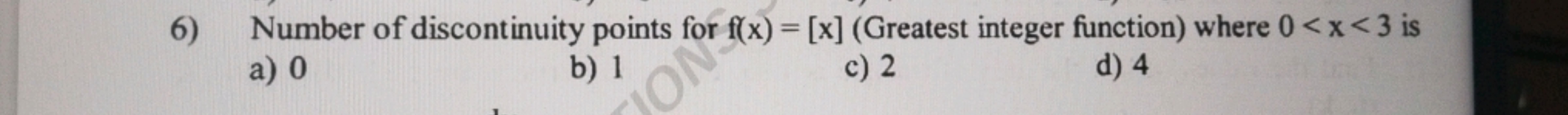  Number of discontinuity points for f(x)=[x] (Greatest integer functio