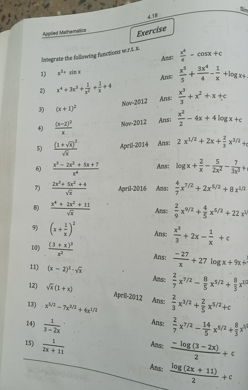 4. 18
Applied Mathematics
Exercise
Integrate the following functions w