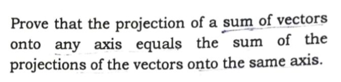 Prove that the projection of a sum of vectors onto any axis equals the