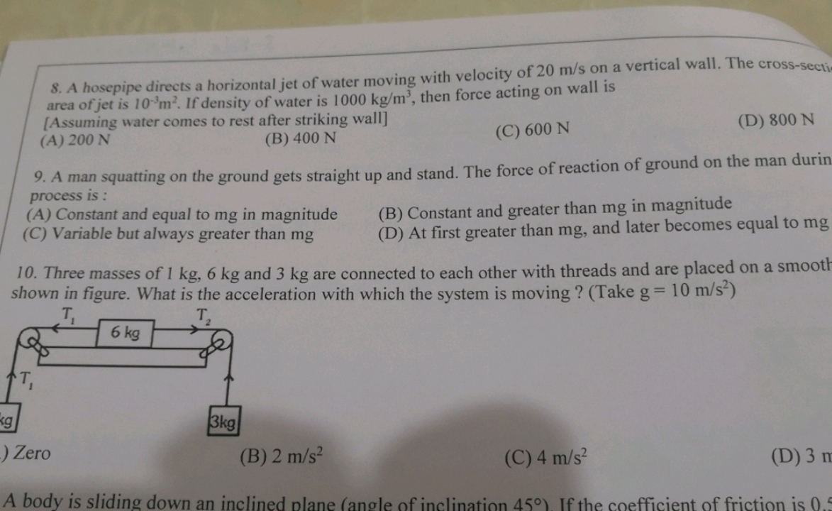 A hosepipe directs a horizontal jet of water moving with velocity of 2