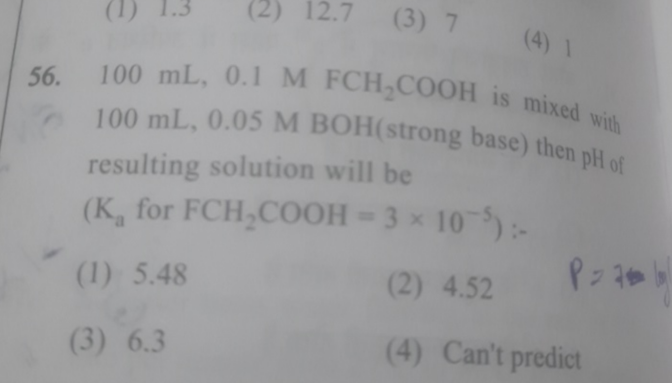 100 mL,0.1MFCHFOOH2​ is mixed with 100 mL,0.05MBOH (strong base) then 