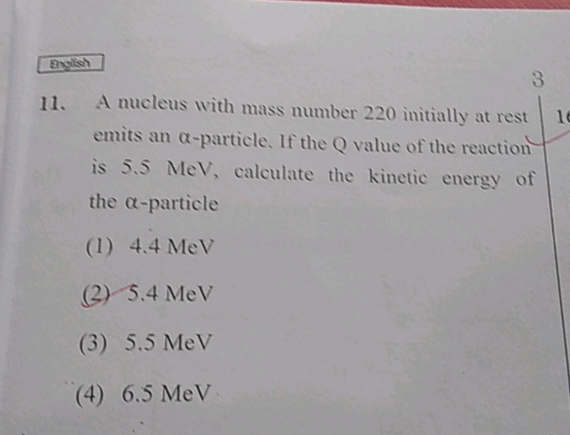 A nucleus with mass number 220 initially at rest emits an α-particle. 