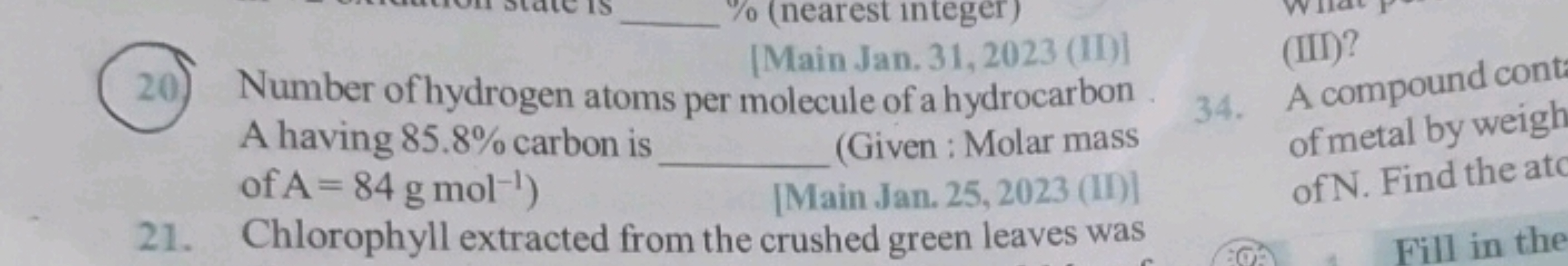 20
 % (nearest integer)
[Main Jan. 31, 2023 (II)] (III)?
20. Number of