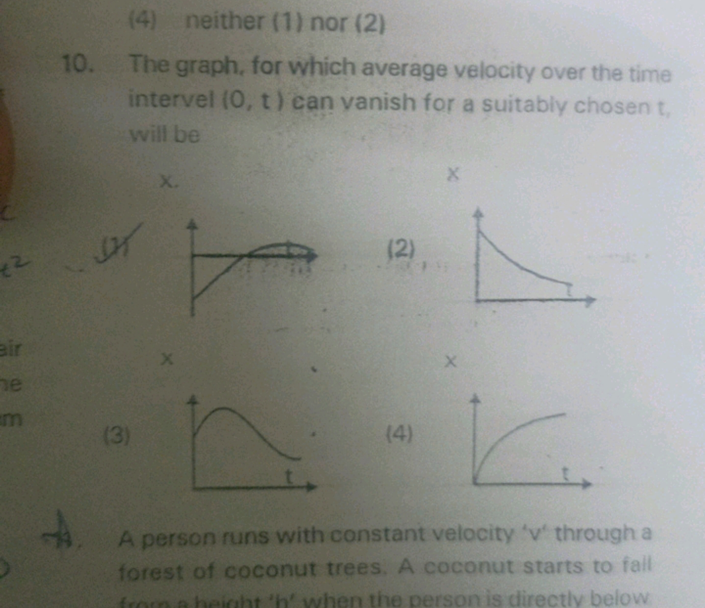 The graph, for which average velocity over the time intervel (0,t) can