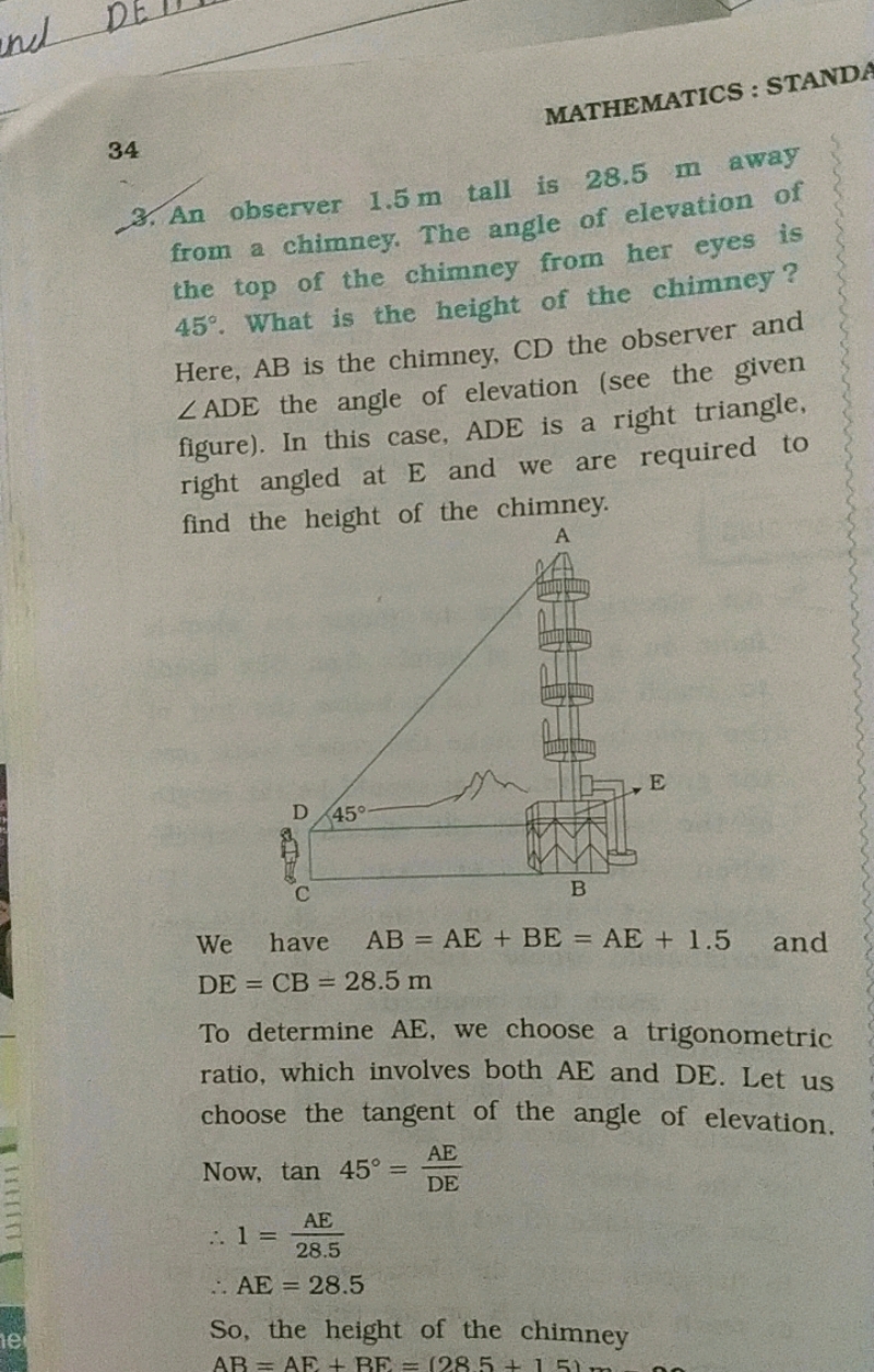 MATHEMATICS : STANDA
34
3. An observer 1.5 m tall is 28.5 m away from 