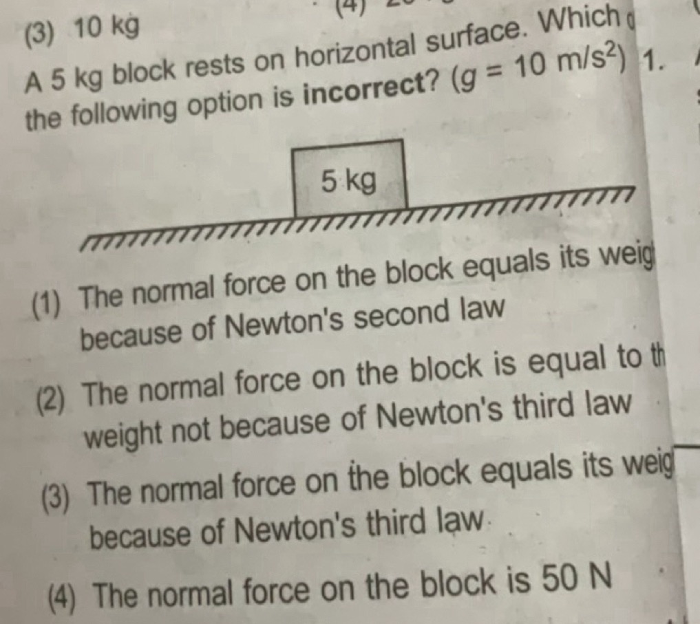 A 5 kg block rests on horizontal surface. Which o the following option