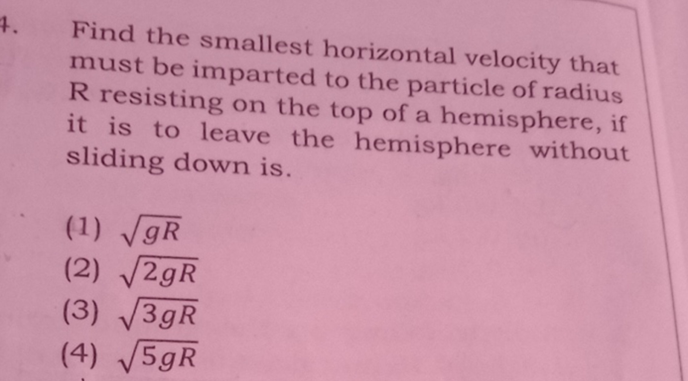 Find the smallest horizontal velocity that must be imparted to the par