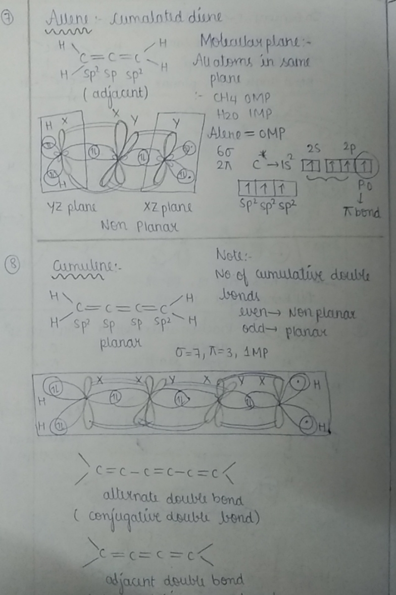 (7) Alone:- cumaloted dene Holeallar plane:Allatoms in same plane (adj