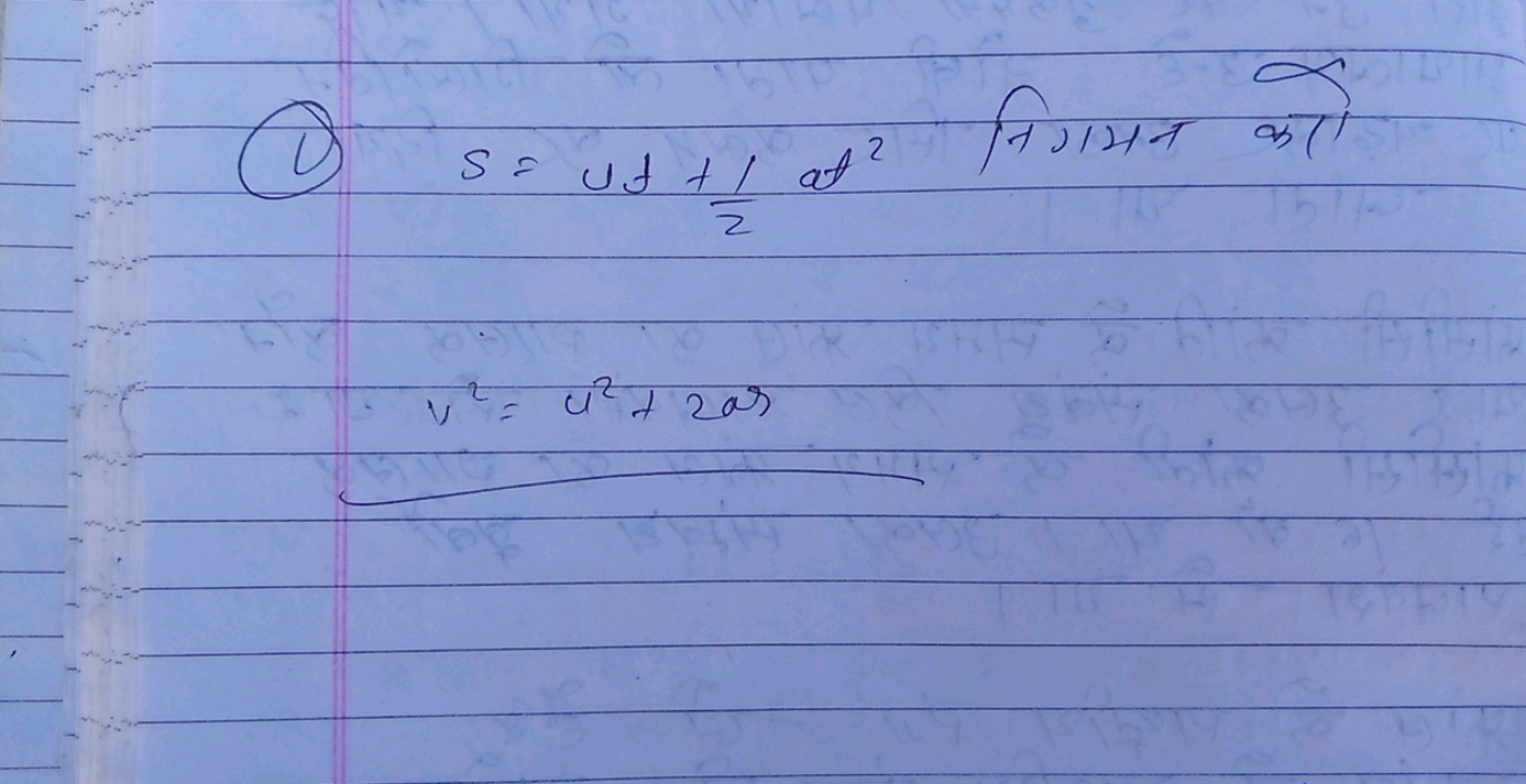 (1) s=ut+21​at2 निगमन को
v2=u2+2as