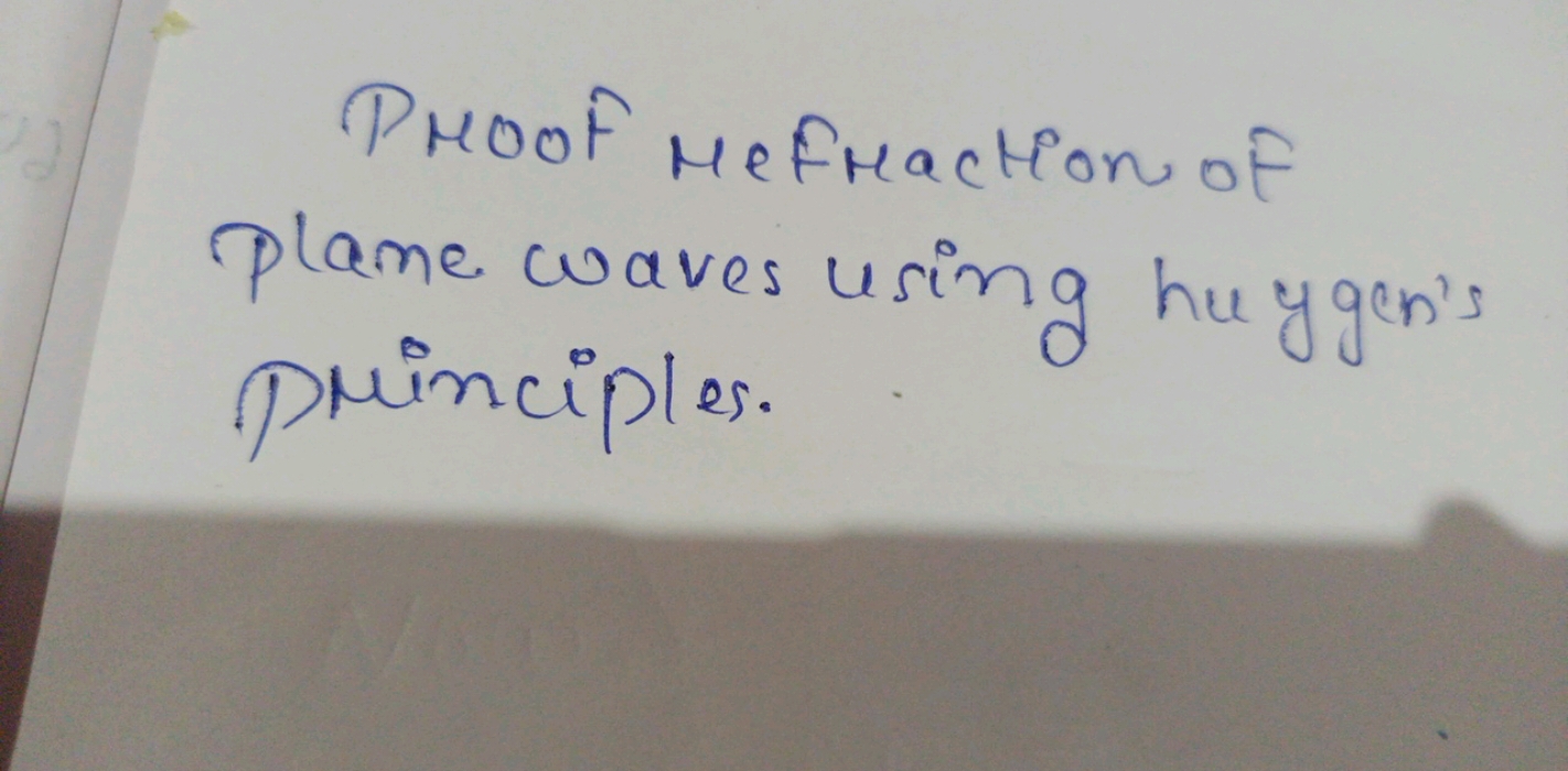 Proof mefraction of plame coaves using huygen's puinciples.
