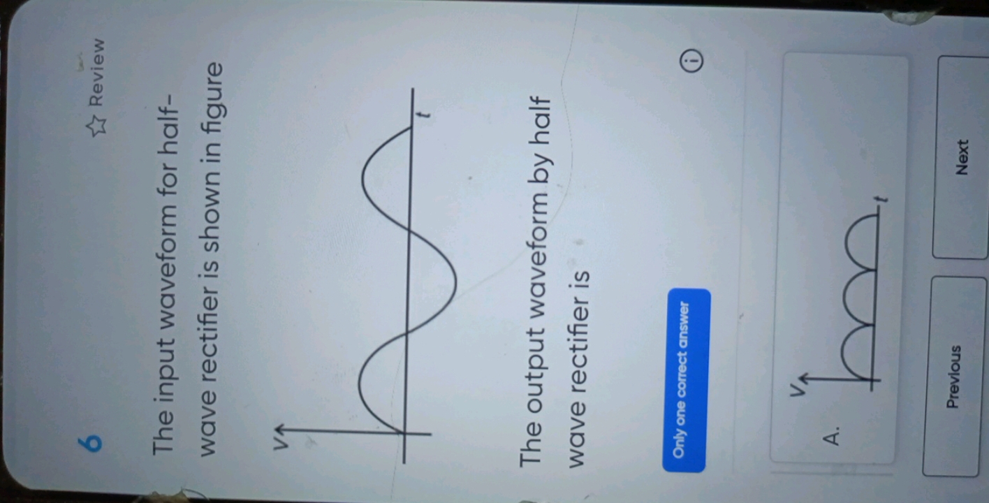 Review
The input waveform for halfwave rectifier is shown in figure

T