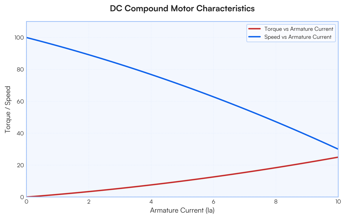 c) Explain and draw following characteristics of DC compound motor. i)..