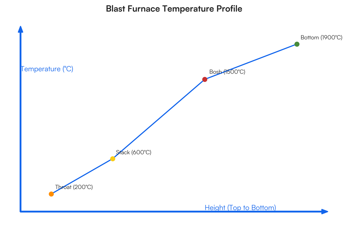 Lower Stack Zone Explain temperature profile in blast furnace with figure. In gujarati..