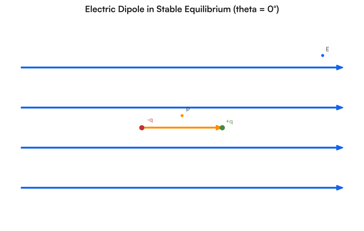 Depict the orientation of an electric dipole in (a) stable and (b) unstab..