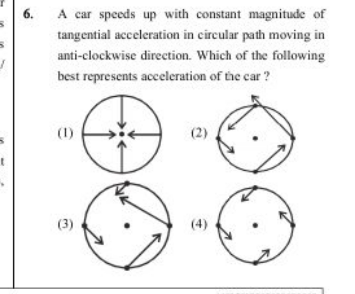 A car speeds up with constant magnitude of tangential acceleration in 