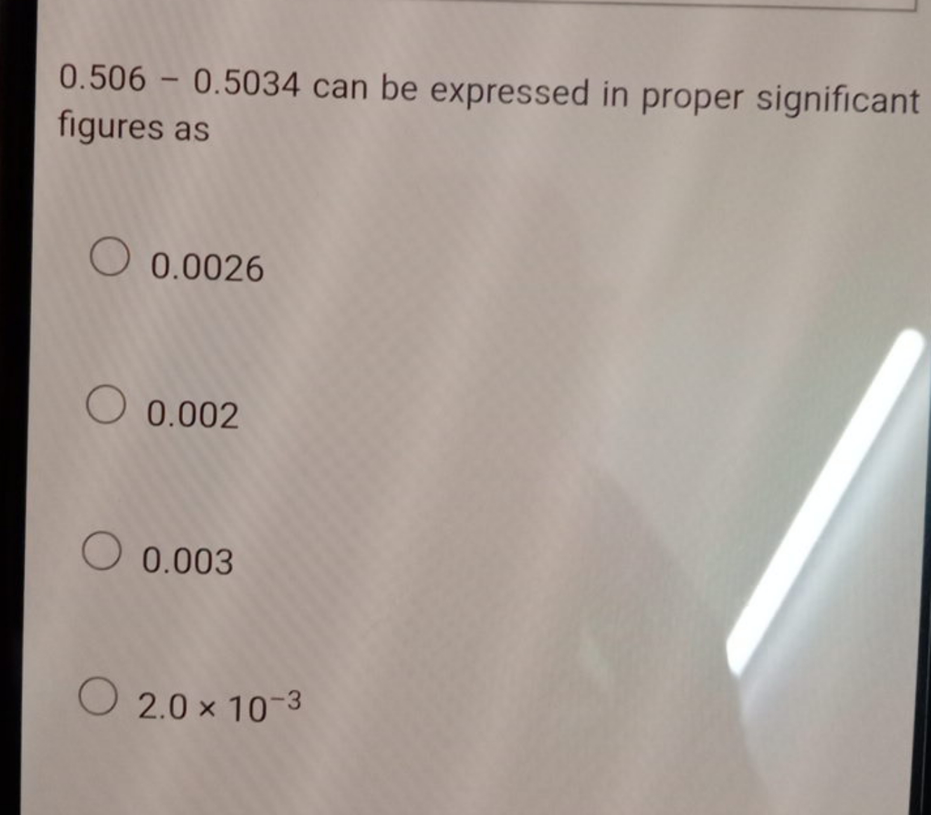 0.506−0.5034 can be expressed in proper significant figures as