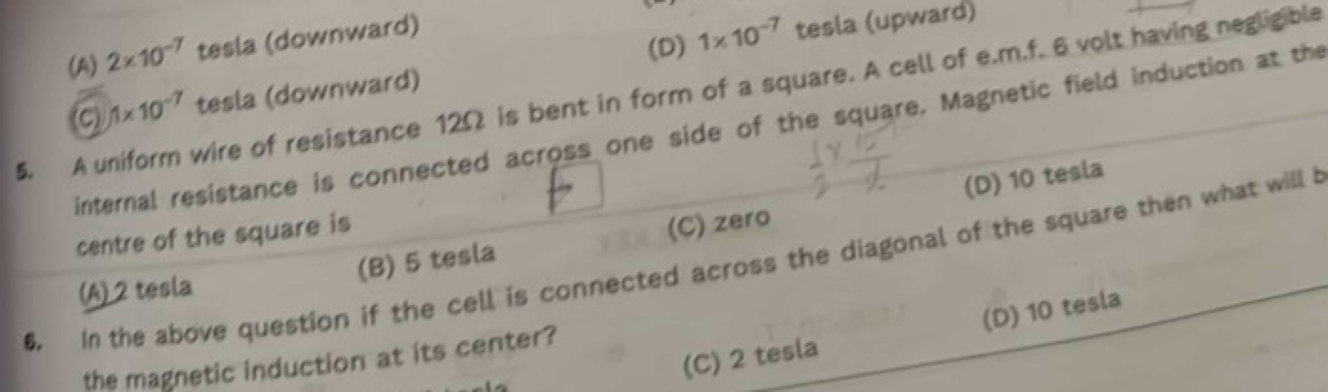 A uniform wire of resistance 12Ω is bent in form of a square. A cell o