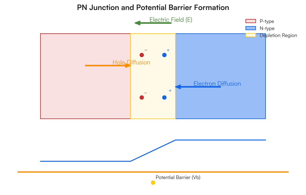 Explain formation of potential barrier in PN junction with the help of ne..