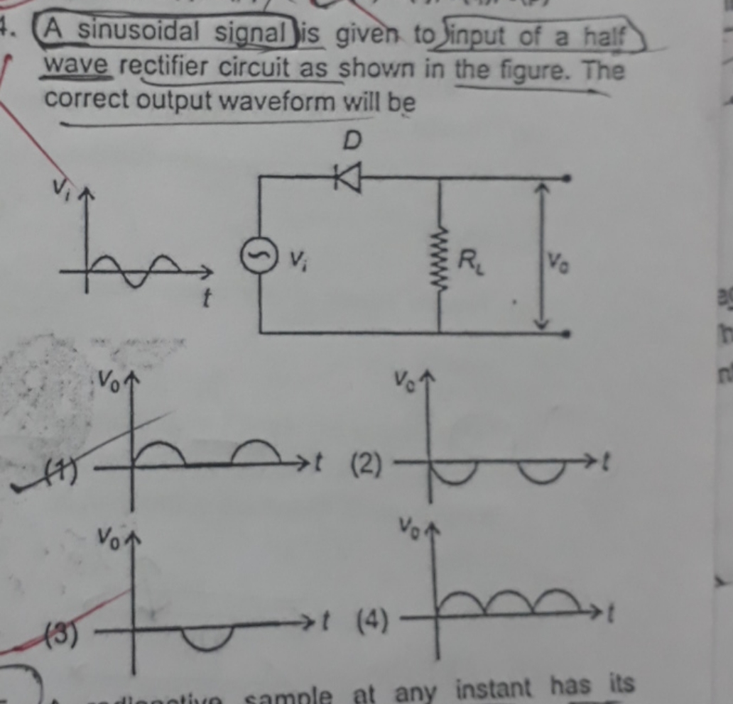 A sinusoidal signal is given to input of a half wave rectifier circuit