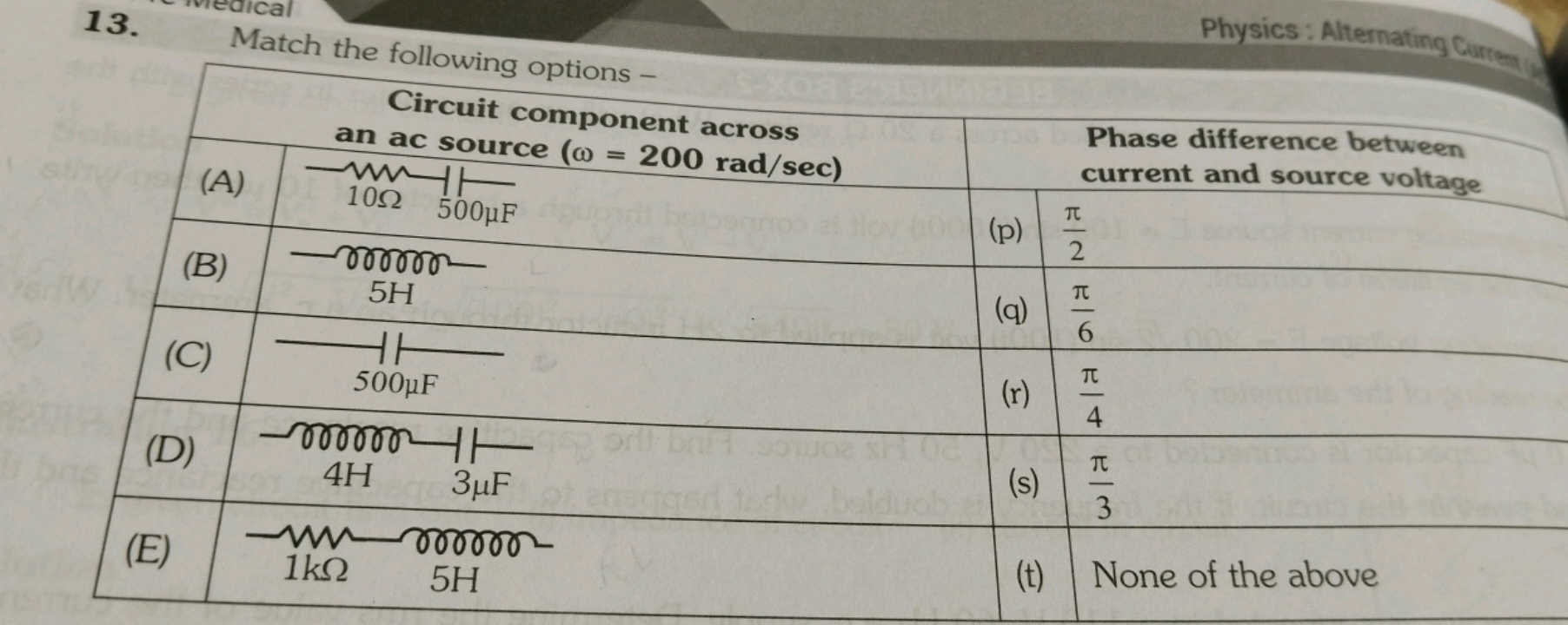 Physics: Alternating Cuirteraty
Match the following options -
