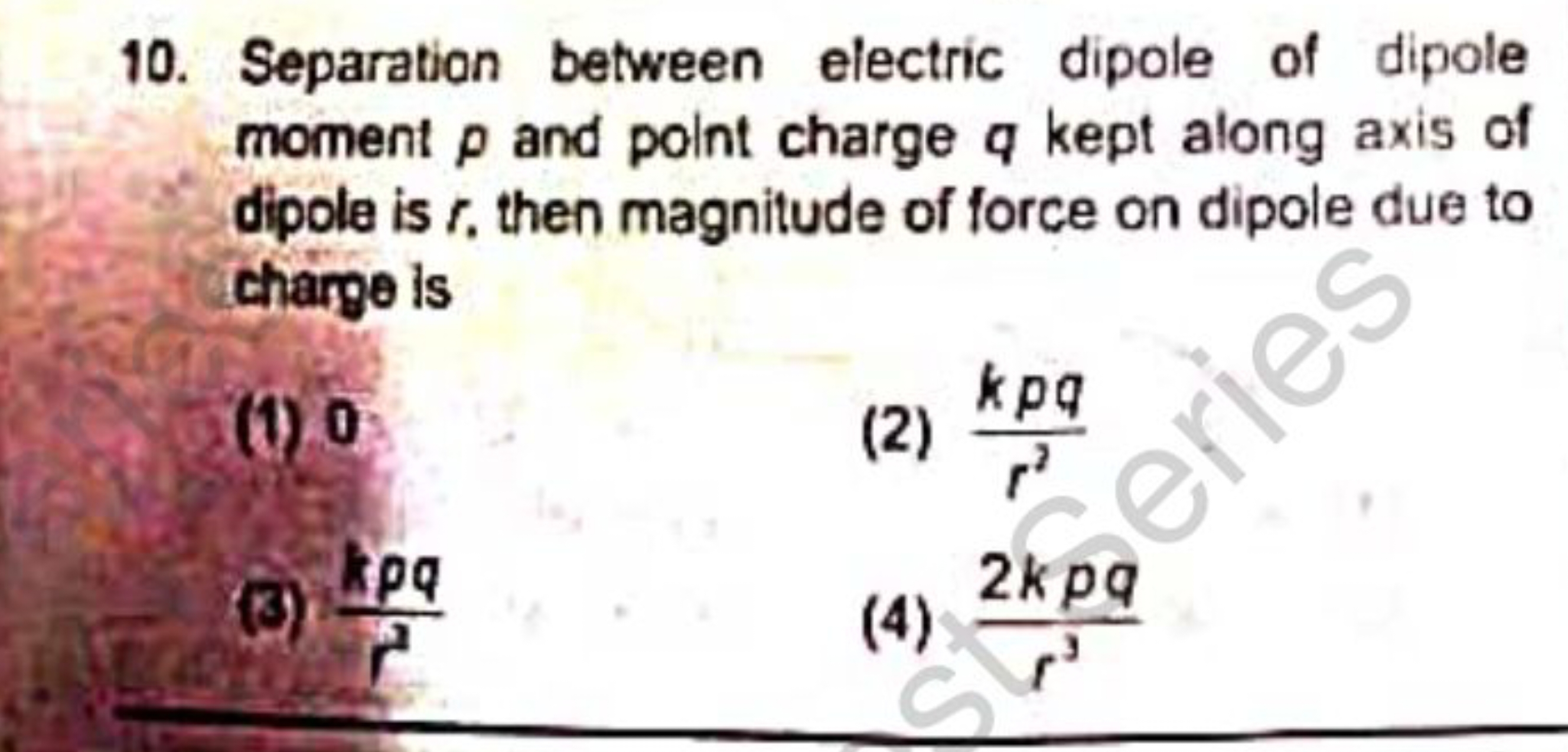 Separation between electric dipole of dipole moment p and point charge