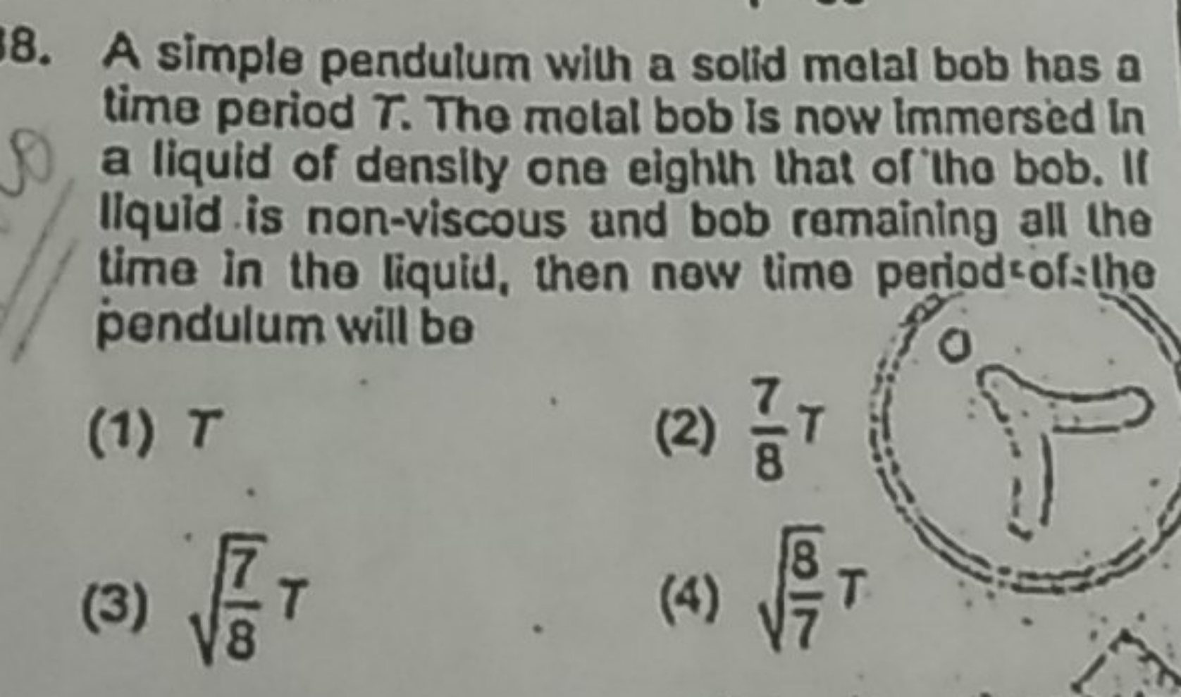 A simple pendulum with a solid molal bob has a time period T. The mola