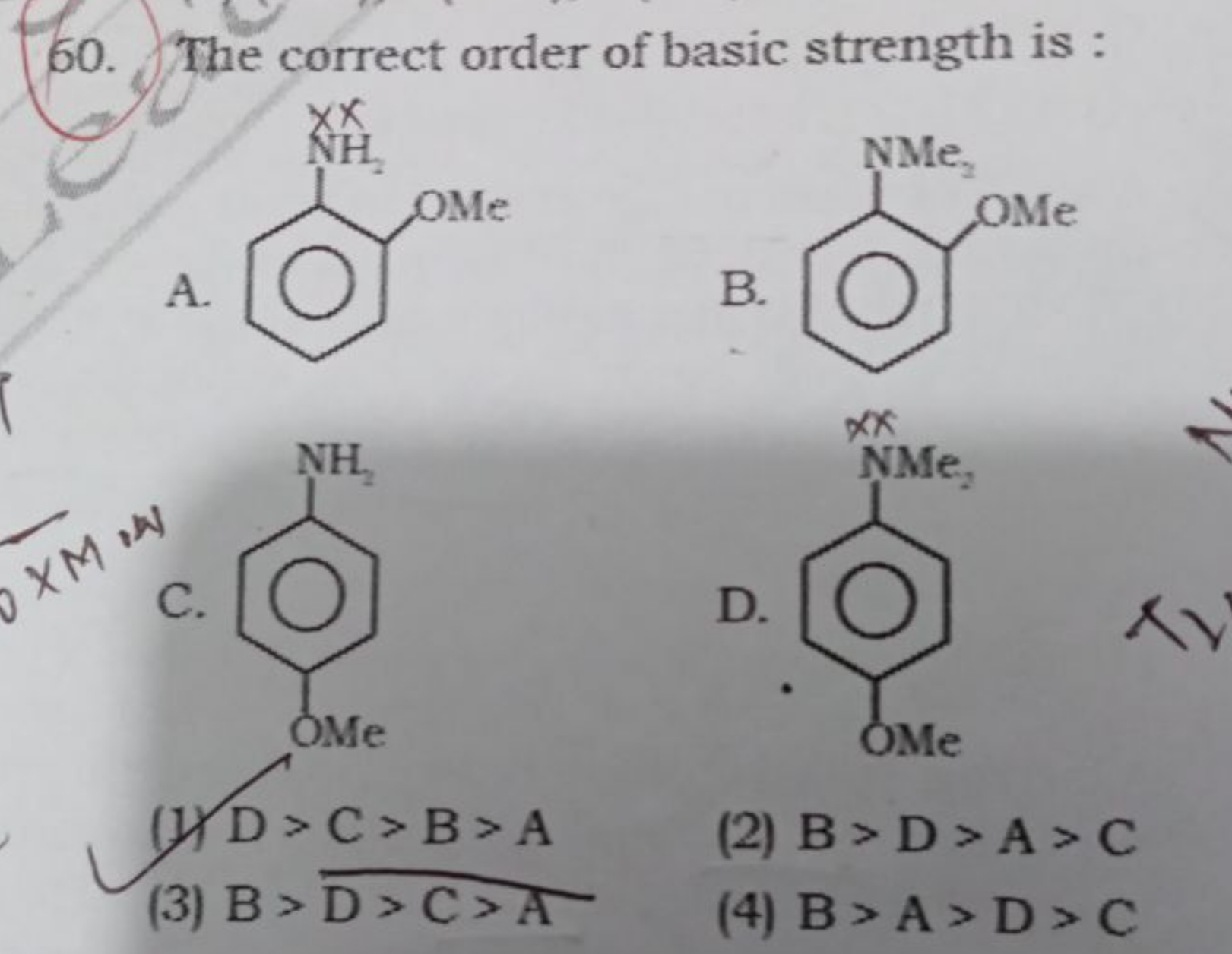 The correct order of basic strength is : A. COc1ccccc1N B. COc1ccccc1N