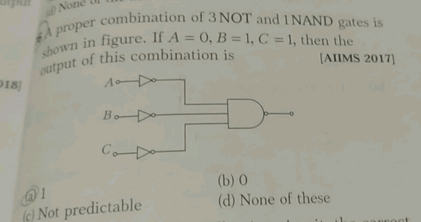 6A proper combination of 3 NOT and 1NAND gates is shown in figure. If 