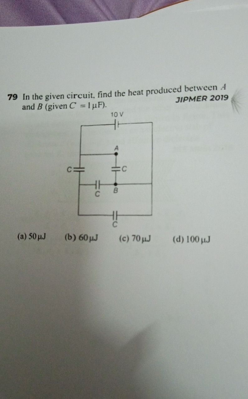 79 In the given circuit, find the heat produced between A and B (given