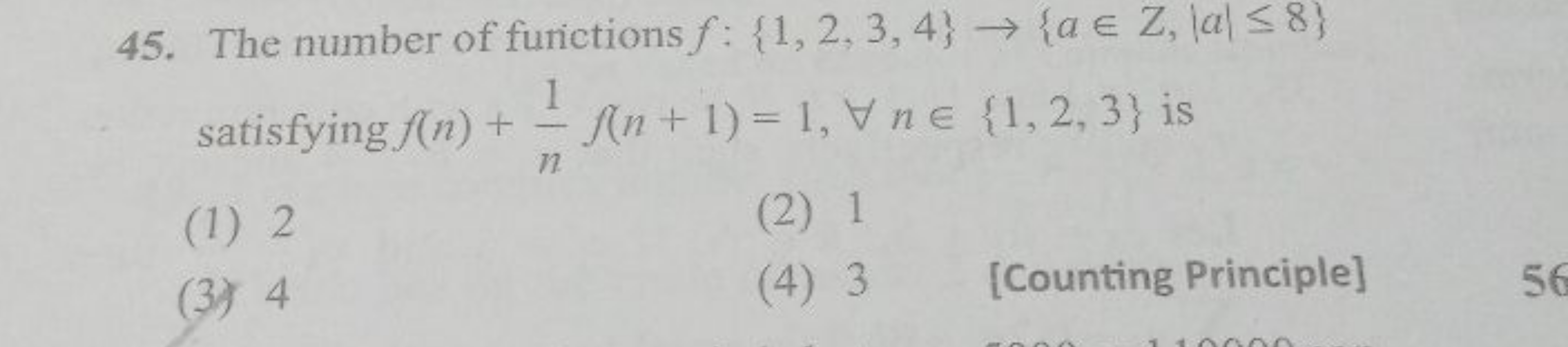 The number of furictions f:{1,2,3,4}→{a∈Z,∣a∣≤8} satisfying f(n)+n1​f(