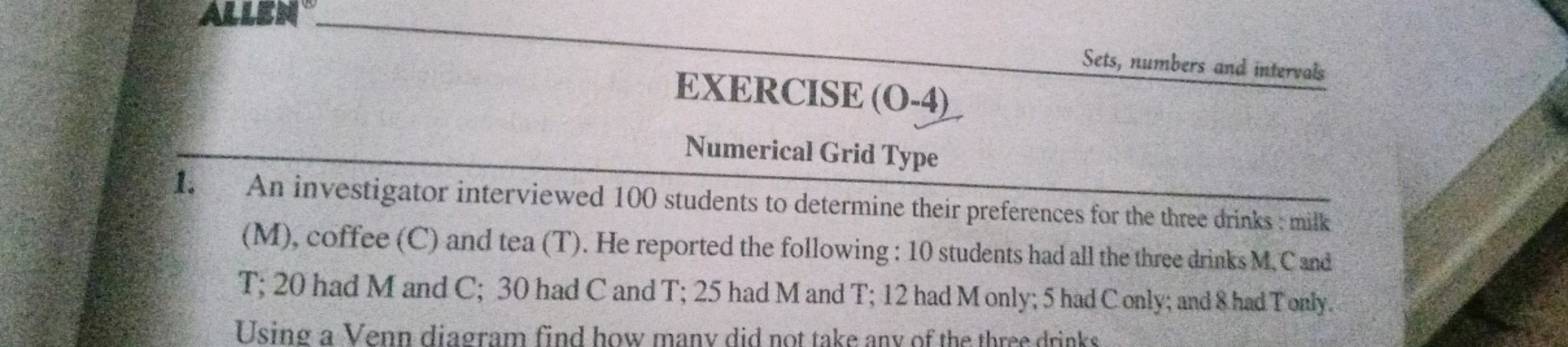 Sets, numbers and intervals
EXERCISE (O-4)
Numerical Grid Type
1. An i