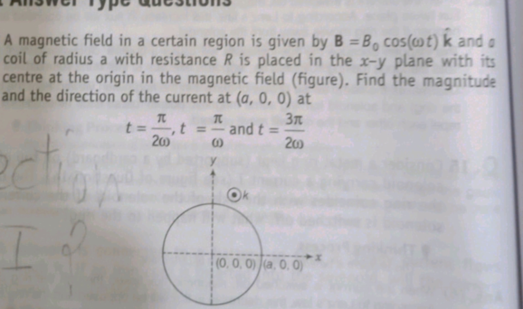 A magnetic field in a certain region is given by B=B0​cos(ωt)k^ and a 