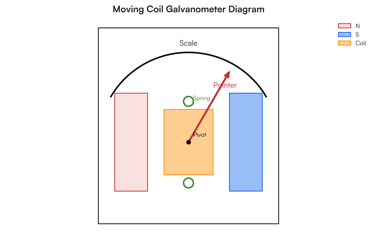 Draw a neat labeled diagram of moving coil galvanometer. | Filo